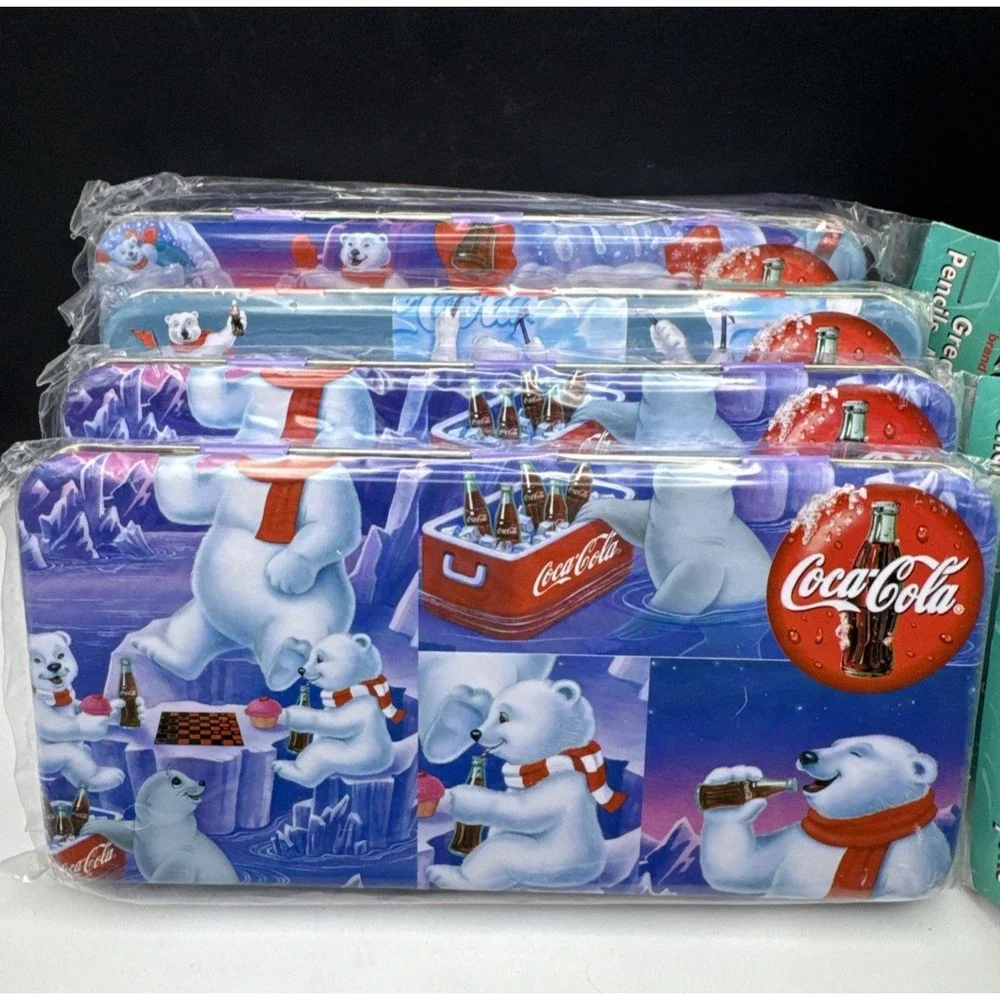 Set Of 4 New Vintage 1997‎ Coca-Cola Polar Bear  School Supply Storage Cases